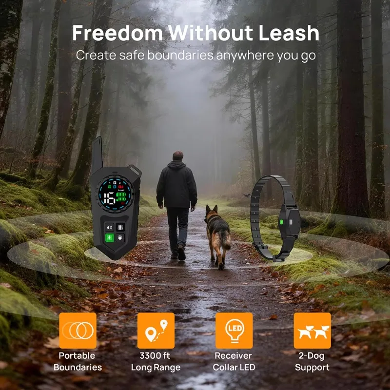 GPS Dog Wireless Fence Coverage Range 3300Ft IP67 Waterproof Adjustable Training Modes Electronic Fence Collar Outdoor Use Only