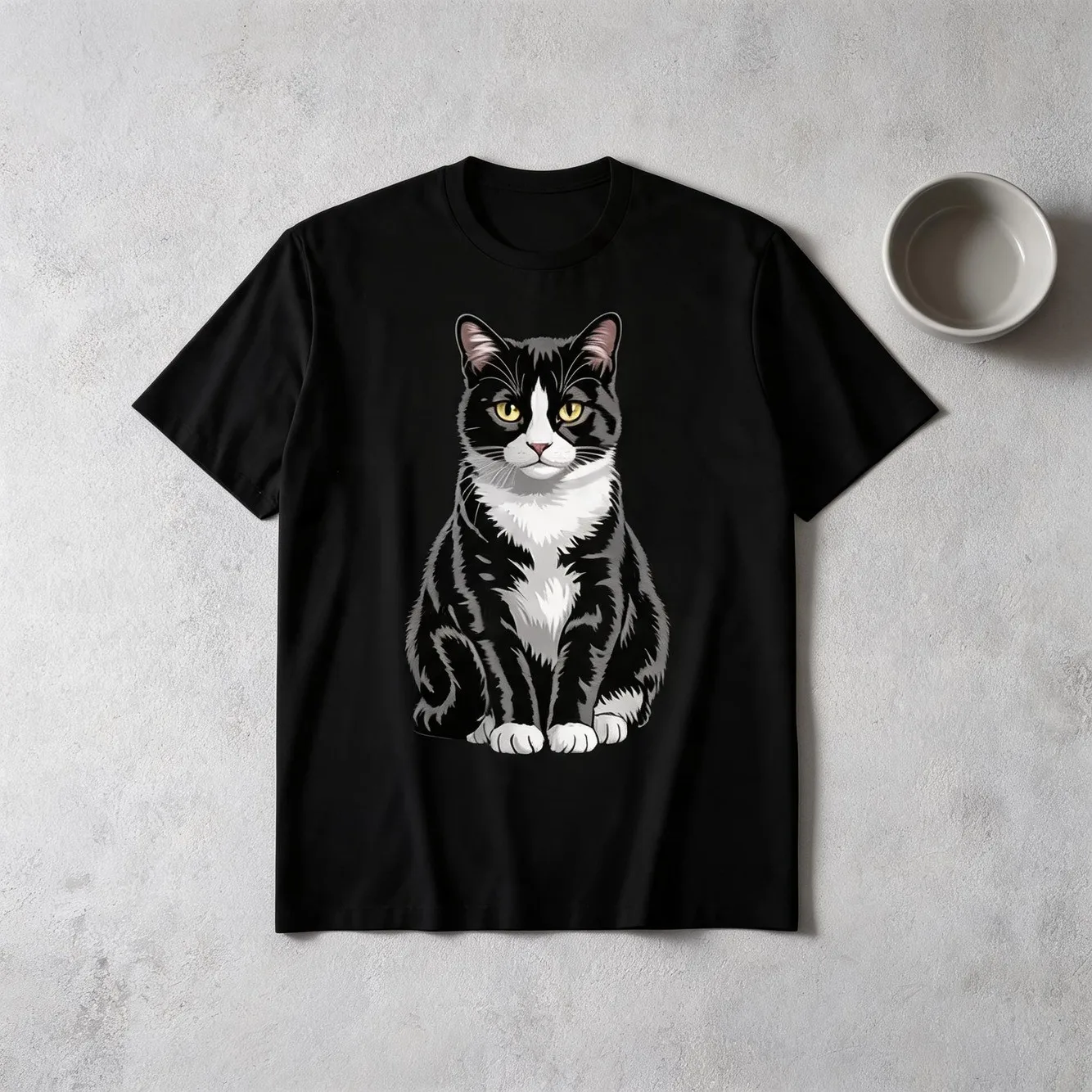 Mens Unisex Same Style Heavyweight 180Gsm Cotton T Shirt Soft Breathable Black Tee With Tuxedo Cat Graphic Minimalist Monochrome Tuxedo Mark For Round Neck Casual Formal Wear Ideal For Gi Matching Machine Washable
