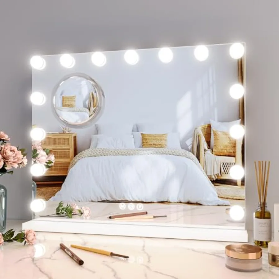 Vanity Mirror with Lights, Lighted Mirror with 15 Dimmable LED Bulbs, Makeup Mirror with 3X Magnification, 3 Colors Modes, Touc