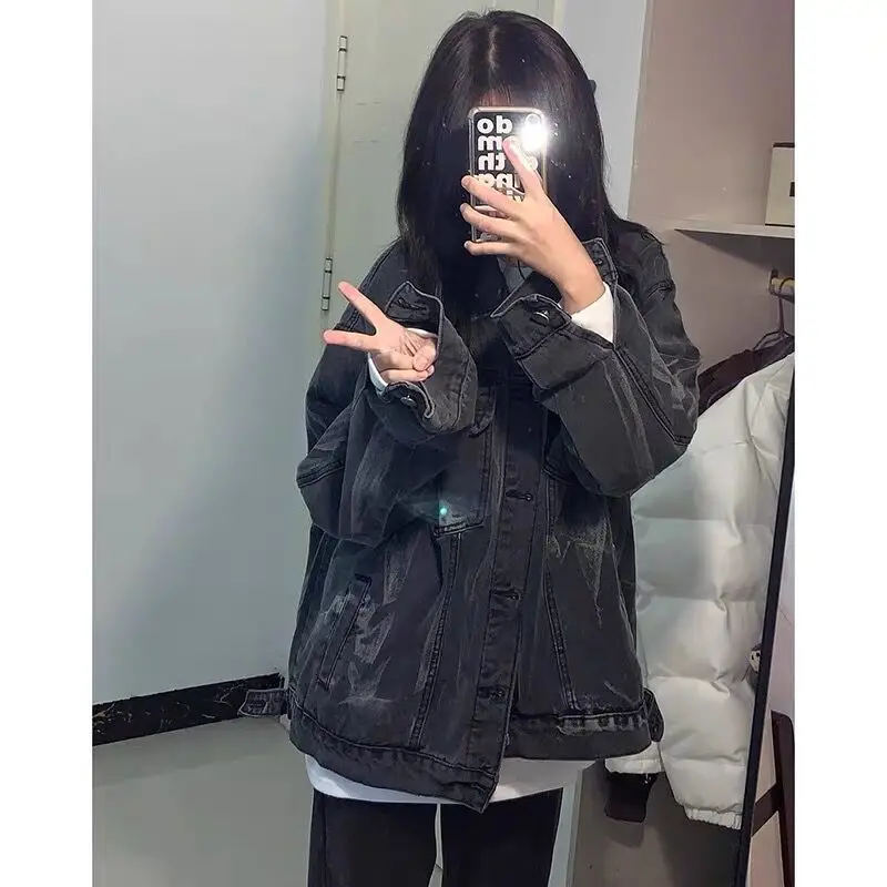 2025 Spring and Autumn New Cool Salt Girl Fashion Street Tie-Dye Denim Jacket Female BF Lazy Style Loose Top