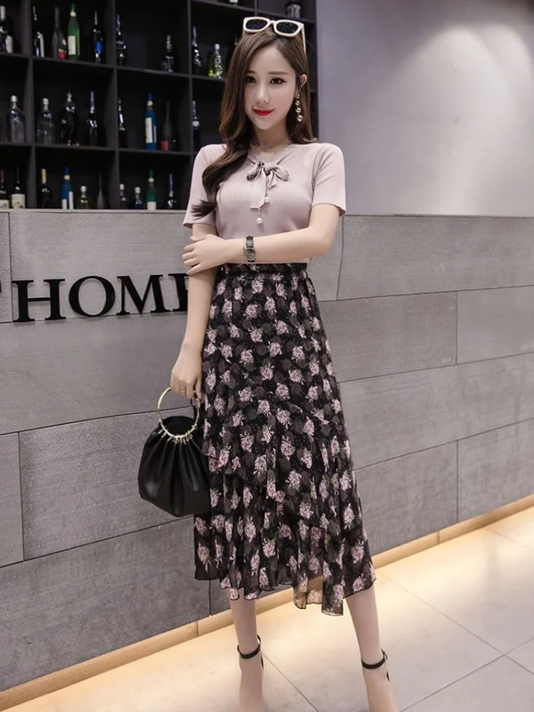 Röcke für Frauen Rüschen Frau Rock Blumen hohe Taille Sommer Ästhetik v stilvolle Vintage neu in koreanischen Modetrend billig