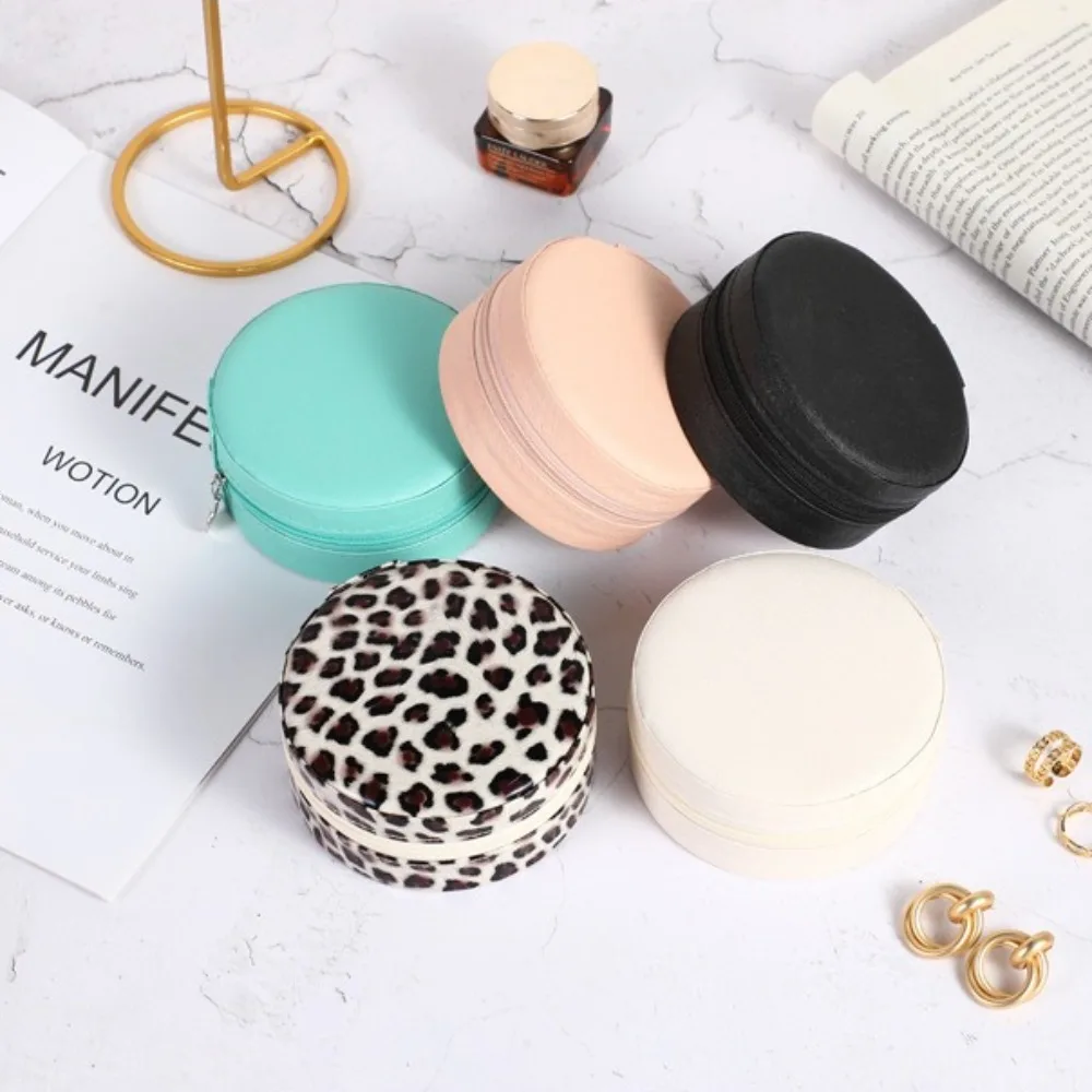 목걸이 귀걸이 반지 라운드 보석 상자 보석 주최자 지퍼 보석 케이스 상자 솔리드 컬러 Pu 가죽 보관 상자 여행