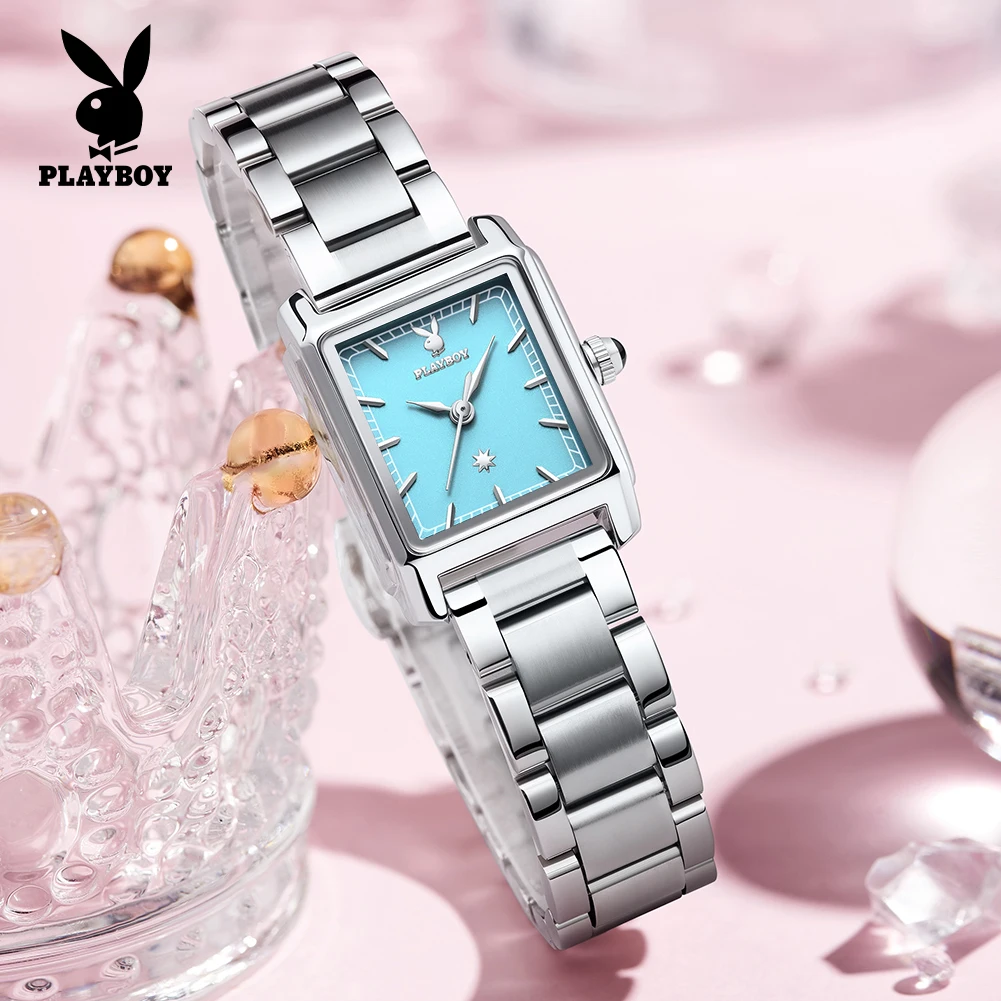PLAYBOY 3122 Women Quartz Movement Watch Elegance Classic Square Dial High Quality Steel Strap 30m Waterproof Watch For Women