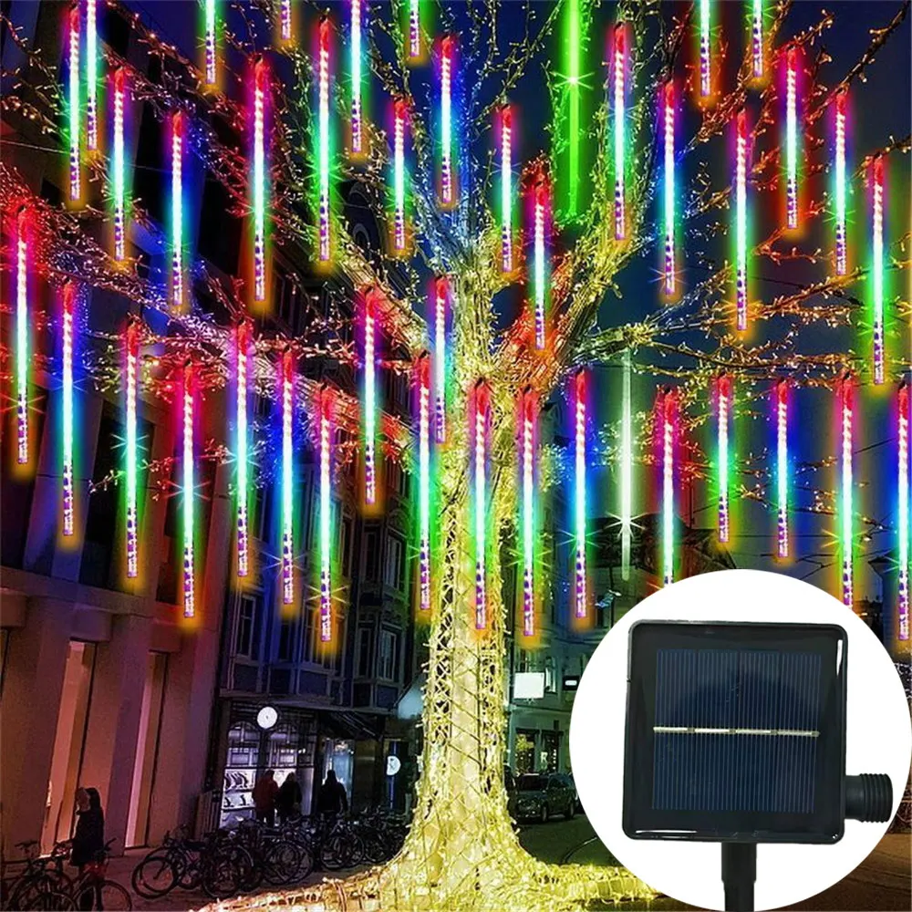 

30/50CM 8 Tubes Solar LED Meteor Shower String Lights Wedding Christmas Street Tree Decoration Fairy Garden Holiday Lighting