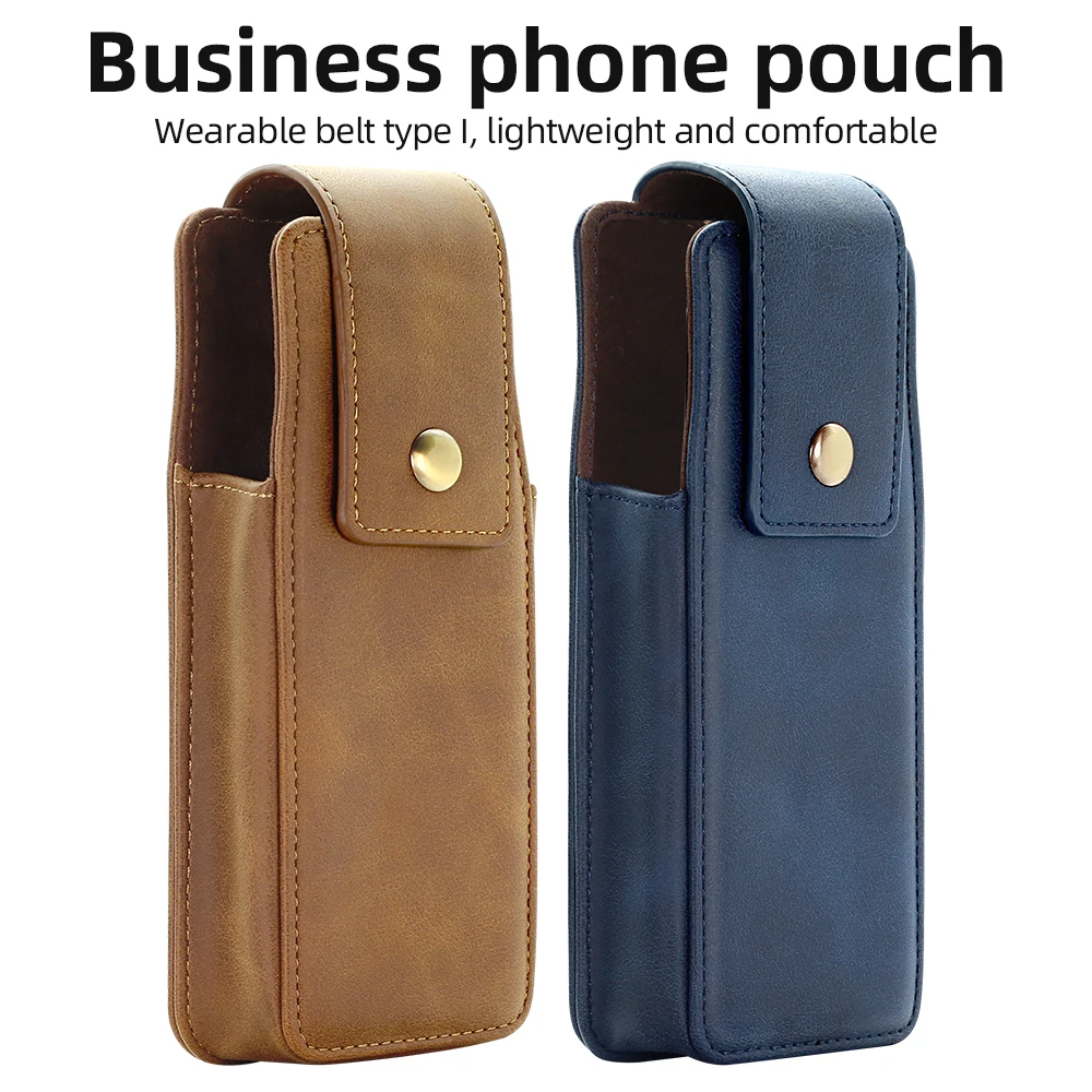 Business Magnetic Closure Waist Bag PU Leather Phone Belt Compatible with Galaxy Z Fold Series Huawei Fold with Hanging Loop