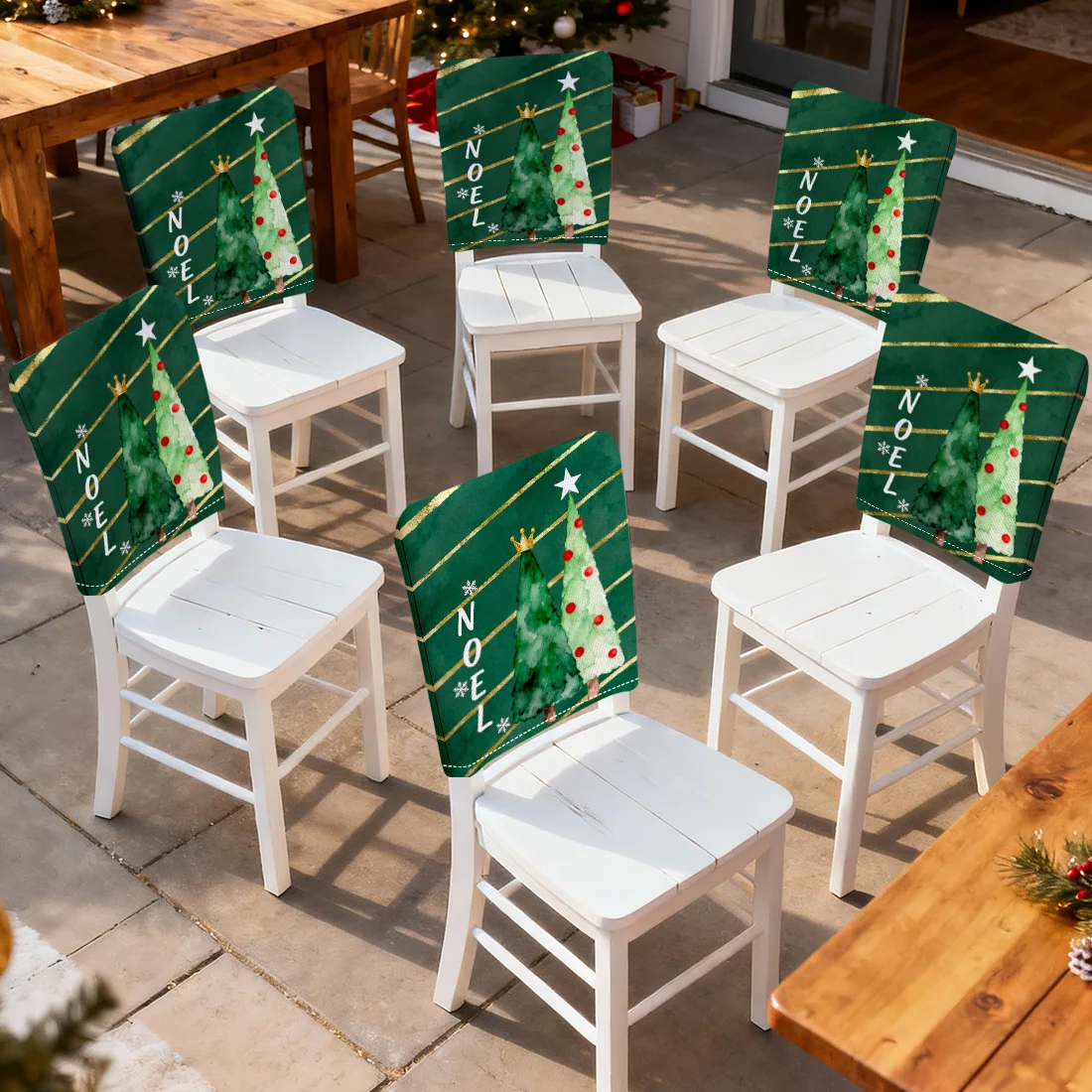 Dark Green Christmas Tree Chair Cover Slipcovers Set of 2/4/6 100% Polyester Dining Room Office Banquet Chair Protective Cover