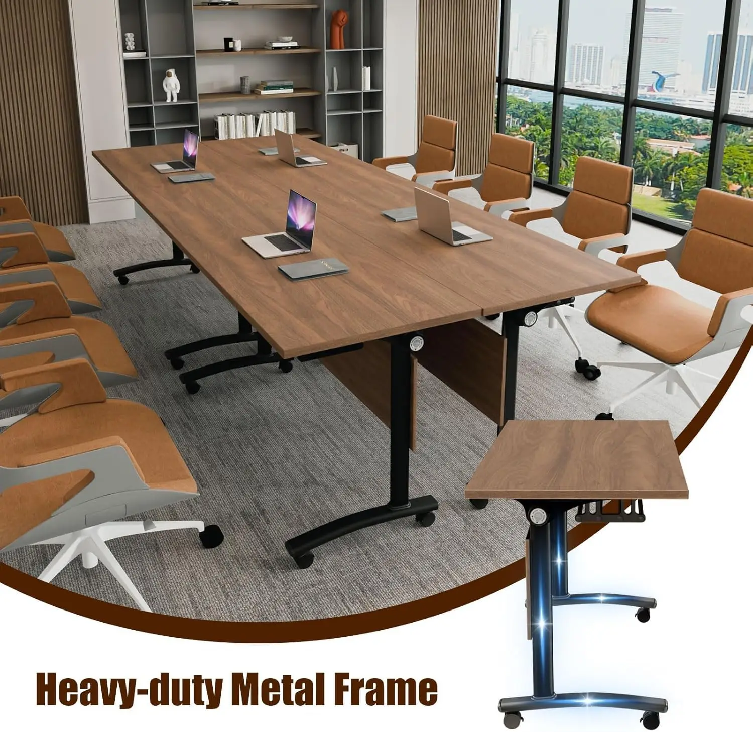 2 Pack Folding Conference Room Tables with Wheel -Modern Large Modular Conference Table,Stackable Flip Top Training Meeting