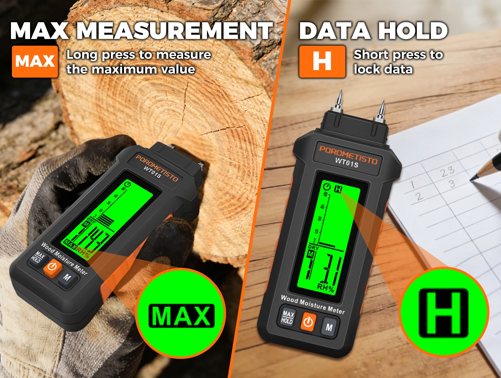 Neues 2-in-1 Digitales Holzfeuchtemessgerät mit und ohne Stifte, 0~99,9% Feuchtigkeitsmesser, Holzfeuchtigkeitsdetektor, Hygrometer für Holz und Beton – Detail 21