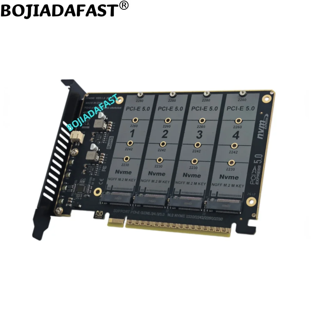 PCI-E 5.0 16X to 4 * NGFF M.2 Key-M 2280 NVME SSD Adapter Expansion Card GEN5 MB Supports PCIe X4x4x4x4 Bifurcation