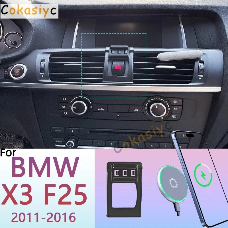 For BMW X3 F25 2011 2012 2013-2016 Magnetic Phone Holder 15W Wireless Charging Phone Stand MagSafe Phone Support Custom Base