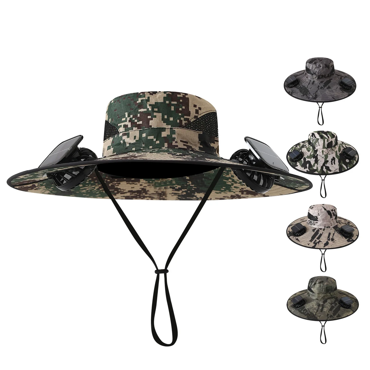 Summer Solar Powered Dual Fan Hat for Men's Hiking UV Protection Sun Shading Fisherman Cap with Steel Wire Wide Brim Sun Hat