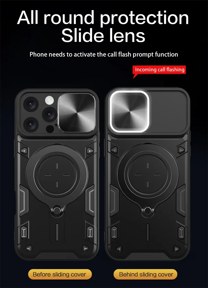 المغناطيسي حلقة حامل حامل درع للصدمات آيفون 16 15 14 13 12 11 برو ماكس زائد الشريحة كاميرا حماية الغطاء الخلفي