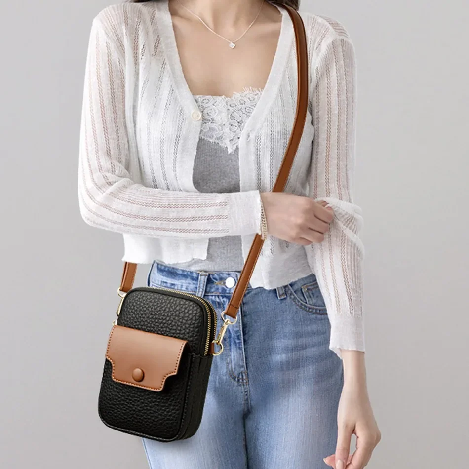 2 Layers Mini Shoulder Bag for Women Brand Soft Leather Ladies Purse Small Women\'s Handbag Fashion Square Phone Crossbody Bags