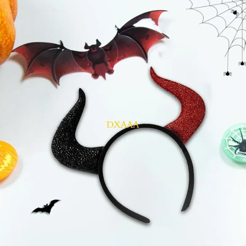 DXAA Devil Costume Accessories Cosplay Hairband Headdress for Halloween Dressing Up Party Red and Black Devil Horns Headband