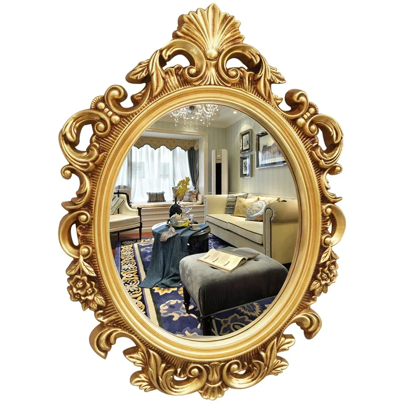 Round Mirror Wall Bathroom Oval Aesthetic Macrame Frame Salon Hallway Luxury Bedroom Makeup Mirror Gold Espejo Vintage Decor