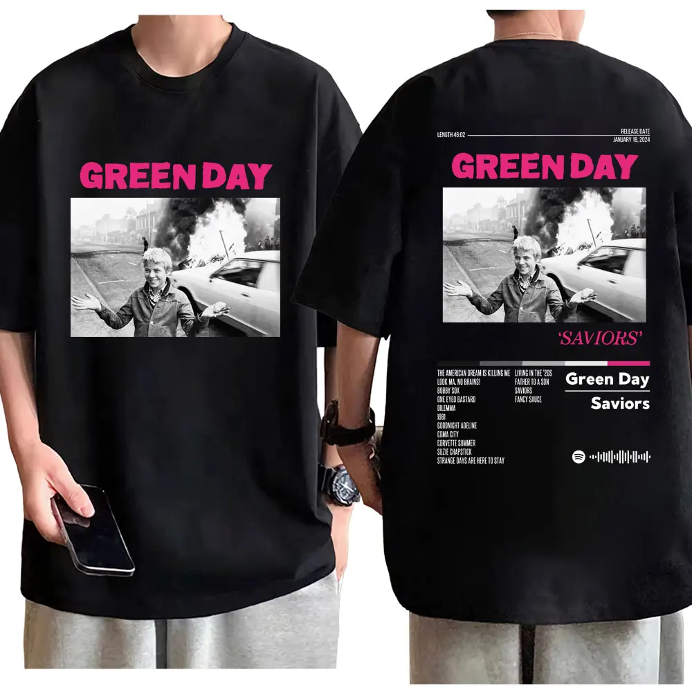 

2024 Green Day Bands New Album Saviors Graphic T Shirts Rock Fashion Vintage T-shirt Women's Casual Pure Cotton T-shirts