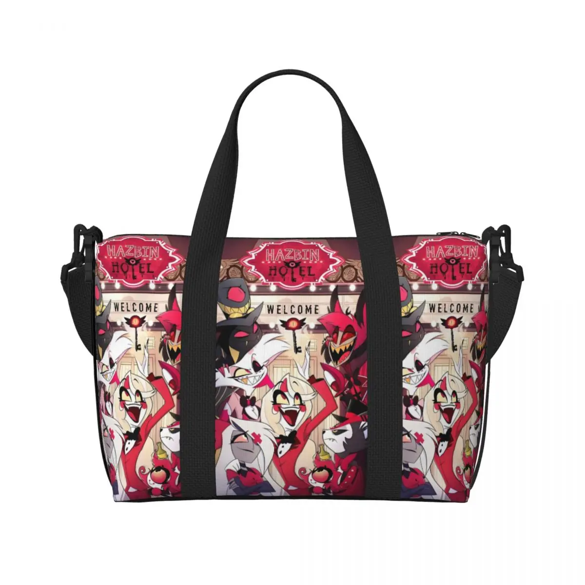 

Пользовательские Hazbins Hotels Пляжная сумка-тоут для женщин Мультяшные пляжные дорожные сумки с большим отделением для спортзала