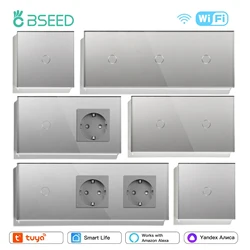 BSEED Wifi Smart Touch Switches 1/2/3Way For Stairs Plus Normal EU Wall Sockets Tuya Smart Life Alice App Control Gray Series