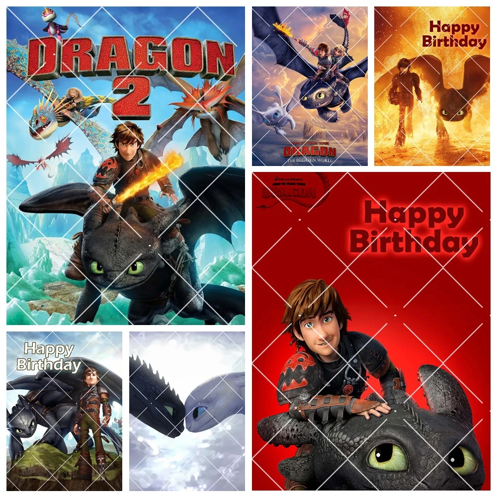 

Disney Cartoon How to Train Your Dragon Kids Gift Birthday Party Vertical Backdrop Custom Kid Room Photo Poster Decor Background