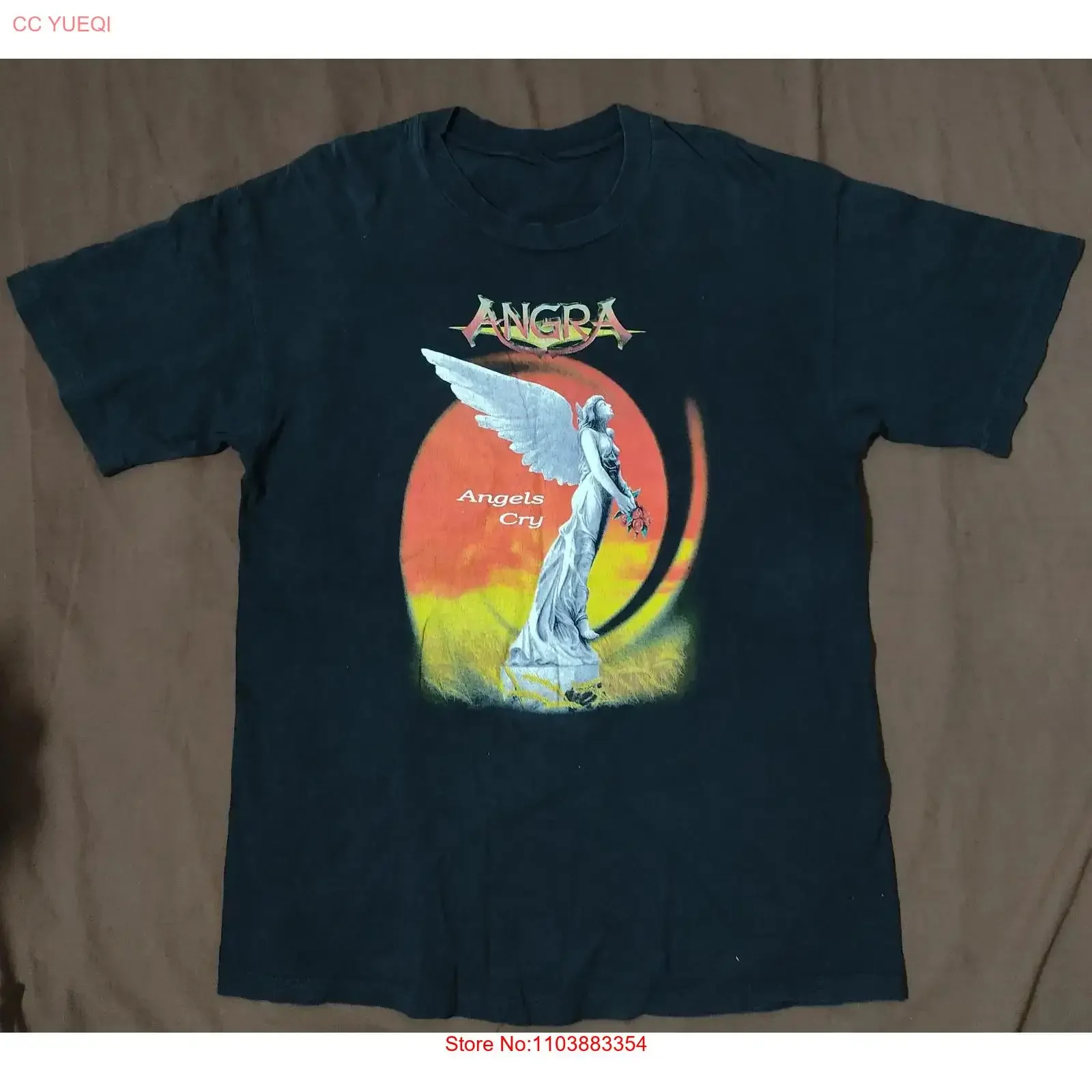 Camiseta Vintage Angra Metal Band Angels Cry de Algodão Pesado Preta Tamanhos S a 5XL TU790 Lavada Estilo Versátil Unissex