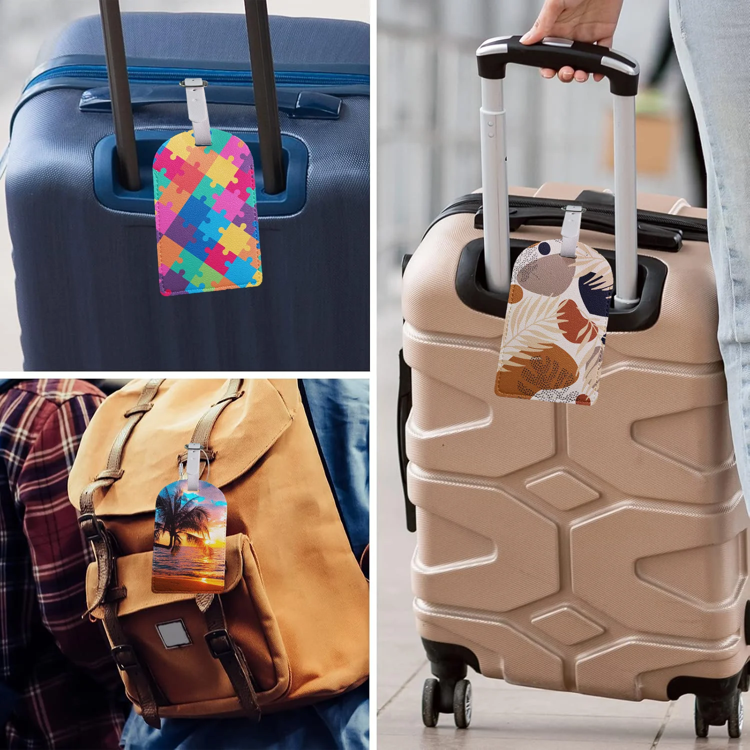 Luggage Tags with Privacy Cover PU Leather Cruise Ship Waterproof Tag Personalized Unique Suitcase Tags for Men Kids Women