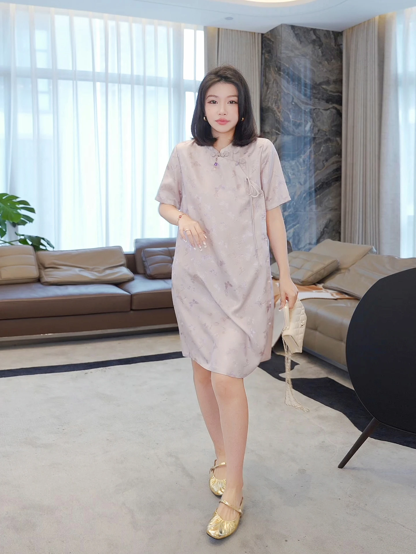 

Silk Blend New Chinese Sle Long One-Hand Dr ME【Deow National Sle 】Ele Slimming A-Line Dr