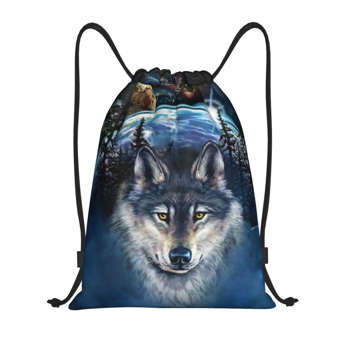 

Рюкзак на шнурке с волком на заказ, сумки для мужчин и женщин, легкий спортивный рюкзак с животными, мешки для покупок