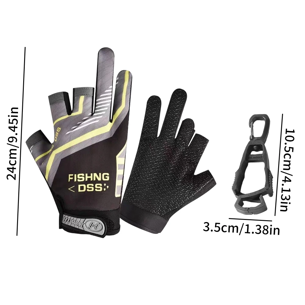 1 زوج قفازات الصيد مع كليب الرجال الخريف ثلاثة إصبع قطع الصيد الدراجات المضادة للانزلاق الحرير الجليد تنفس نصف اصبع قفازات #3