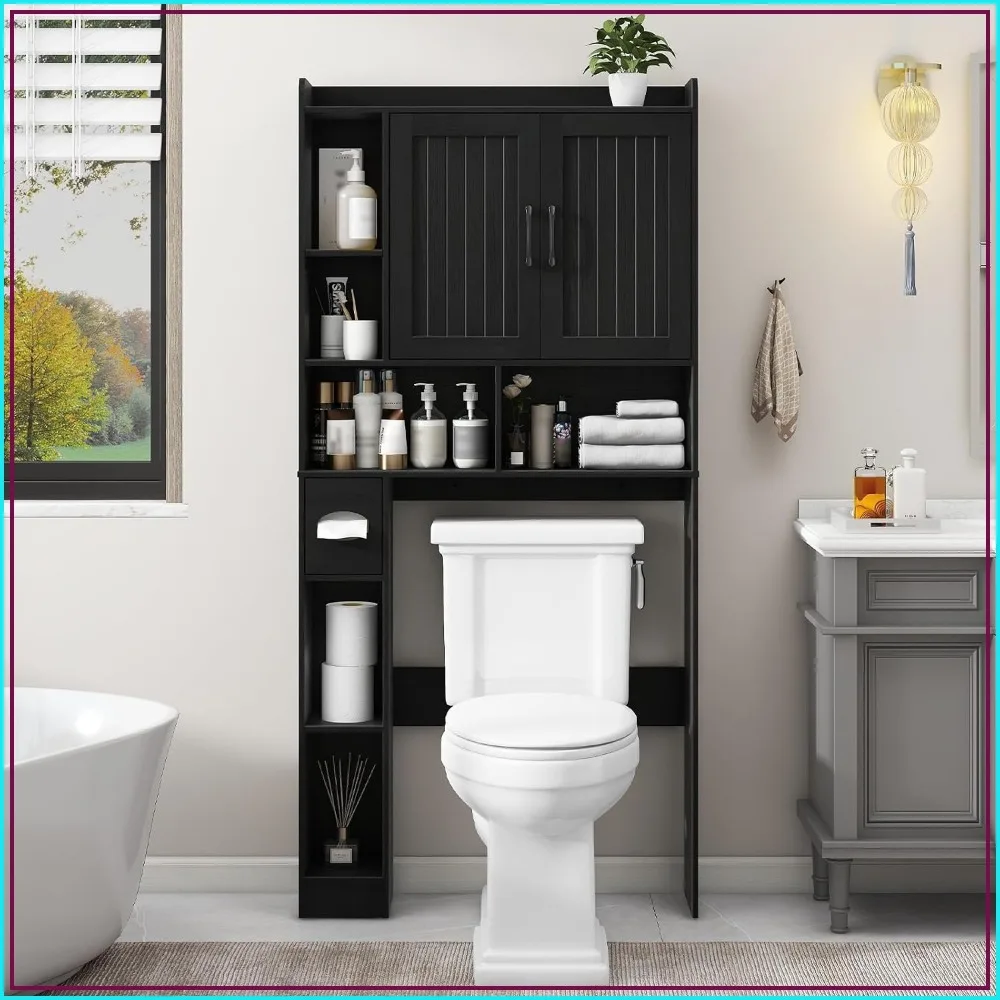 Farmhouse Over The Toilet Storage Cabinet with Barn Door, Black