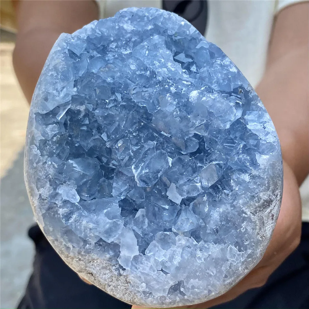 Crystal Stones for Home Decor, Egg Shaped, Natural Blue Celestite, Cluster, Geode Energy, Reiki Healing, Mineral Rock, New