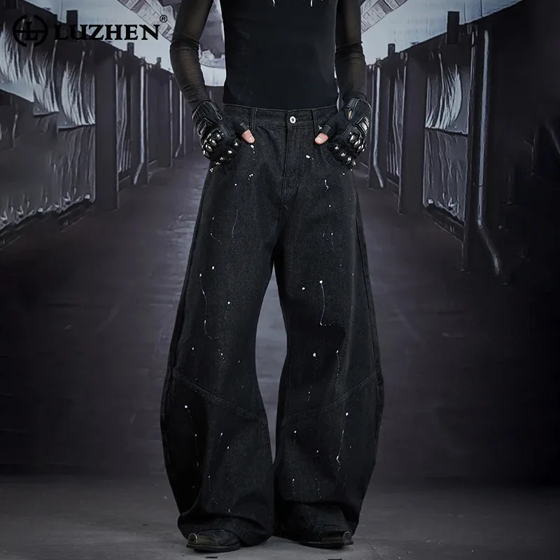 LUZHEN 2025 New Original Paint Printed Straight Casual Denim Pants Men Fashion Handsome Street Loose Wide Leg Male Jeans JY5650