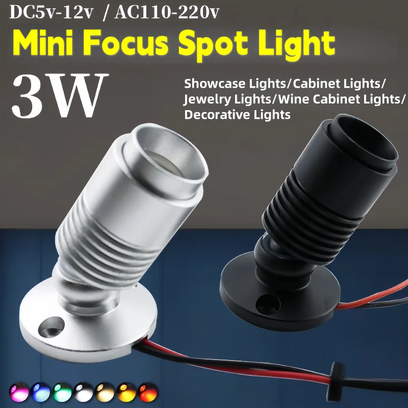 

Indoor 3W Adjustable Luminous Angle Surface Mounted Small Spotlight 220V Display Cabinet 12V Bar Ktv Decor Dimming Color Light