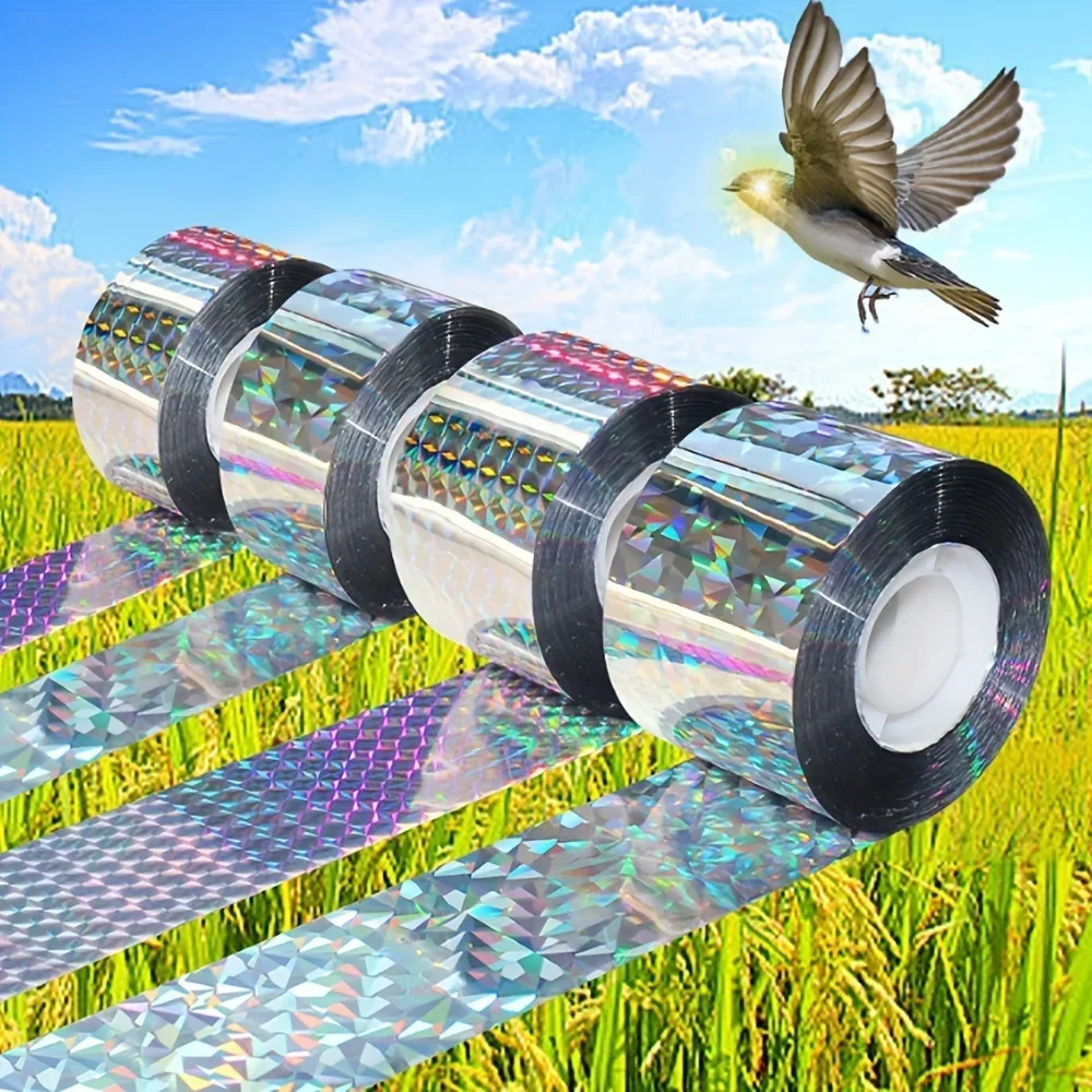Bird Scare Type Ribbon, Deterrent Visual Audible Reflective Tape To Keep Away Birds, Double Sided Flash Tape
