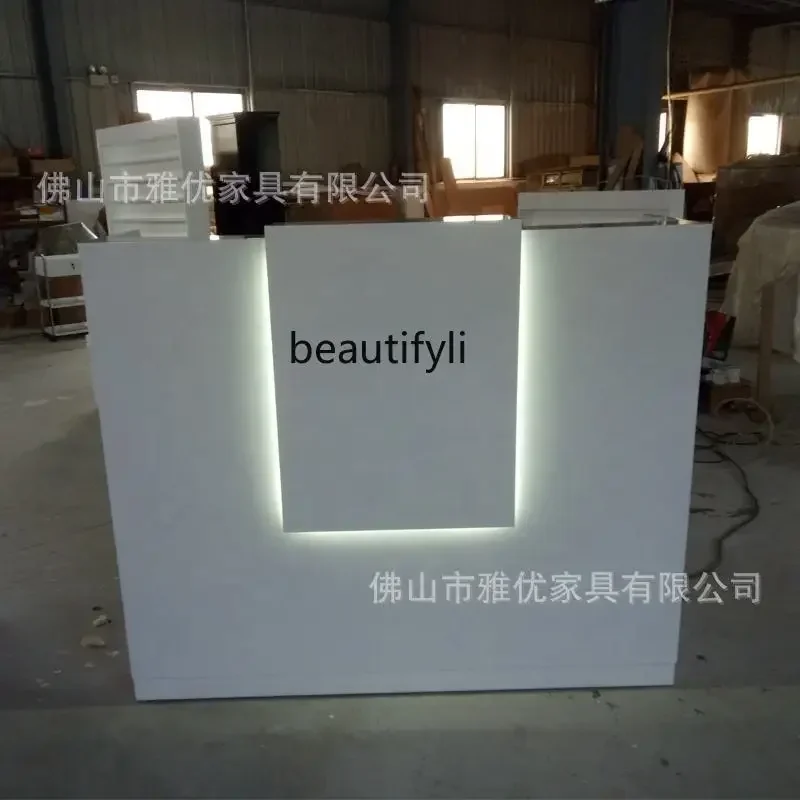 Company white reception desk with lamp paint front desk, hotel clothing store cashier, information desk