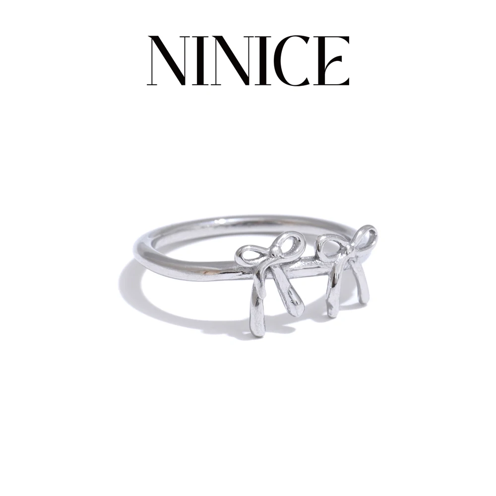 NiNice-Anneau de nœud papillon en métal en acier inoxydable pour femme, sweat-shirts plaqués, minimaliste, attrayant, bijoux polyvalents, style chaud, 03, 18K