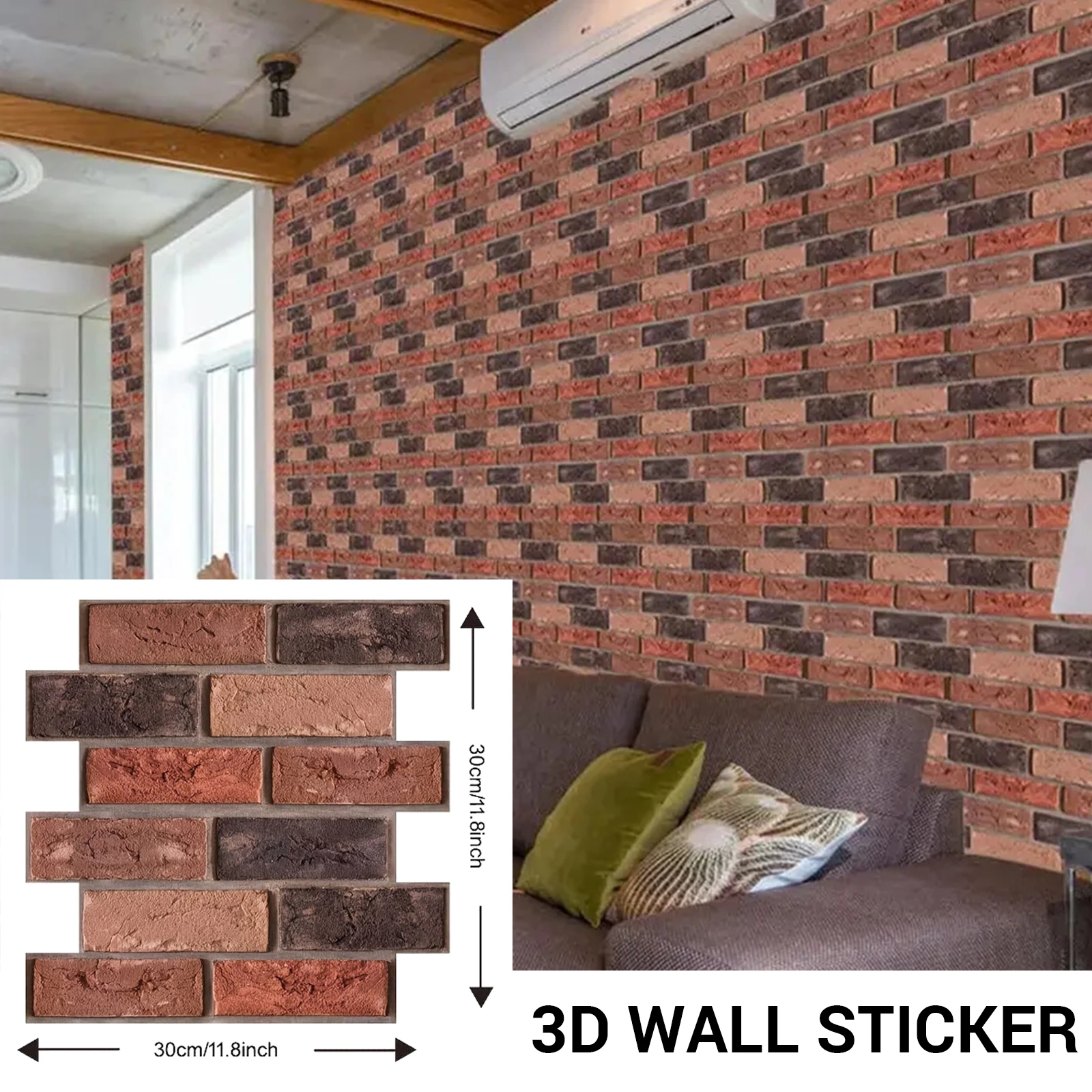 30 Uds. Paneles de pared 3D autoadhesivos impermeables, papel tapiz de ladrillo, pegatina Retro para baño, pegatinas decorativas de pared para chimenea