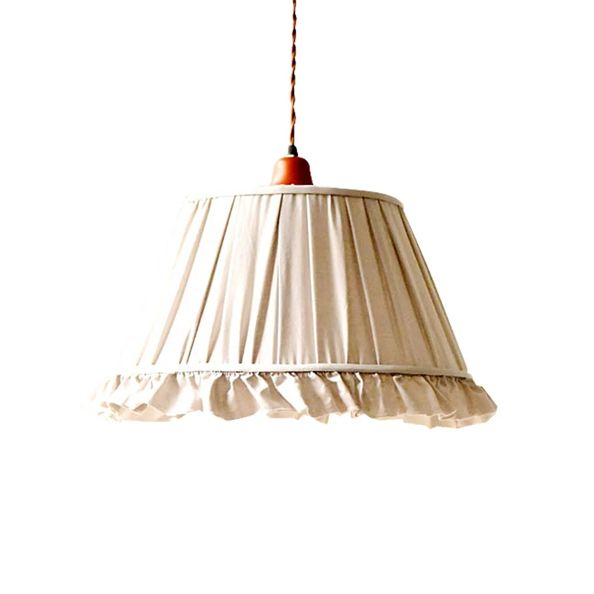 Cotton lampshade wood pendant lights vintage French nostalgic lamps Nordic countryside hanging study hallway lights fixtures