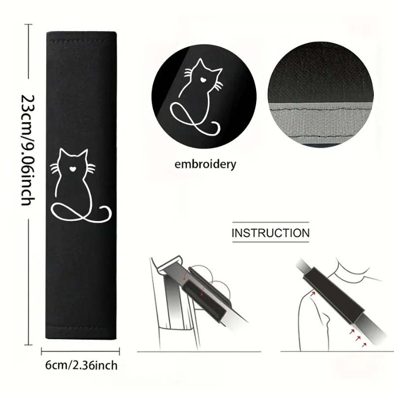 1Pair Embroidered Cat Car Seat Belt Pad - Ice Silk Anti-pinch Shoulder Cover