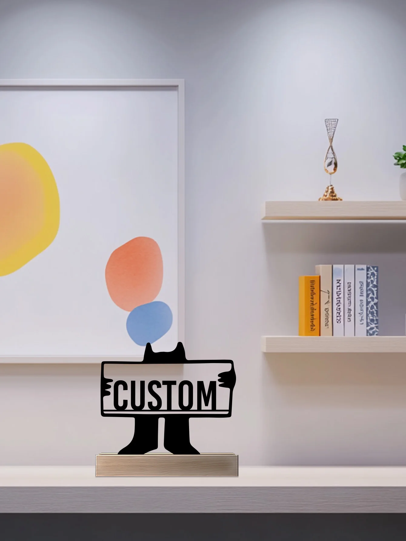 1 قطعة القط بسيط القراءة تمثال حديد مع قاعدة خشبية زخرفة معدنية الحديد النحت الفن تمثال مع قاعدة خشبية طاولة المنزل