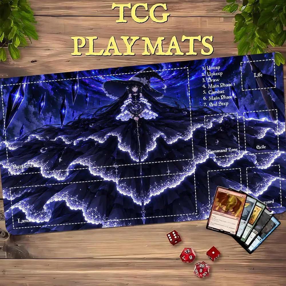Magic Card Playmat TCG Playmat Dark Lace Dress Non-Slip Stitched Edge Gothic Gaming Mats Tapete Magic Mat Card Pad
