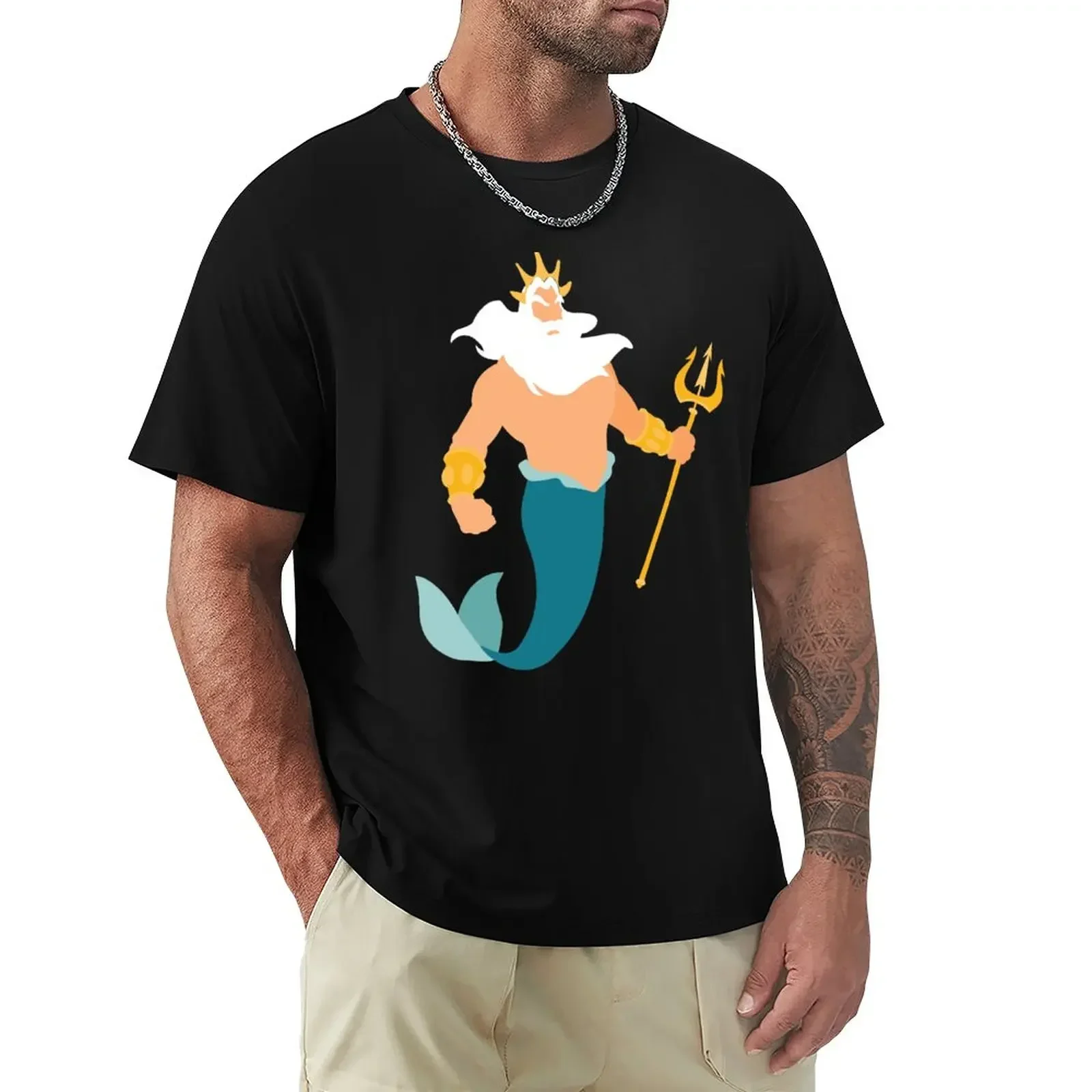 

Cartoon Poseidon printed pattern T-shirt, men's summer cotton short sleeve casual fashion top summer dress