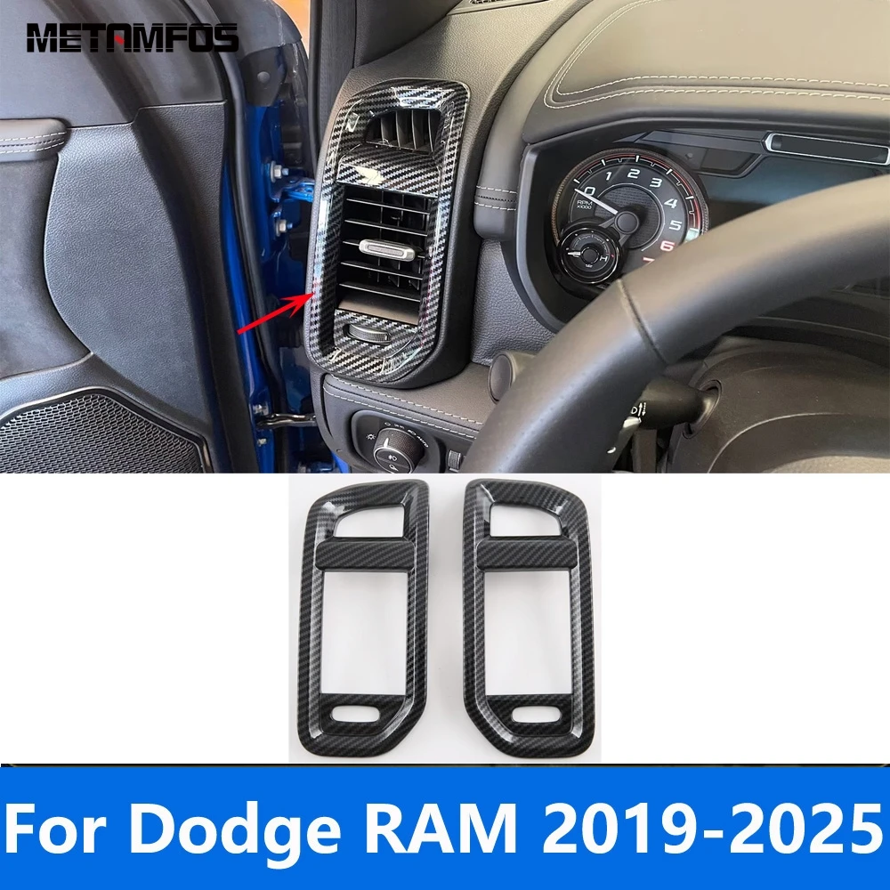 

Для Dodge RAM 2019-2023 2024 2025 из углеродного волокна, боковая передняя крышка вентиляционного отверстия для кондиционера, отделка, аксессуары для интерьера, Стайлинг автомобиля