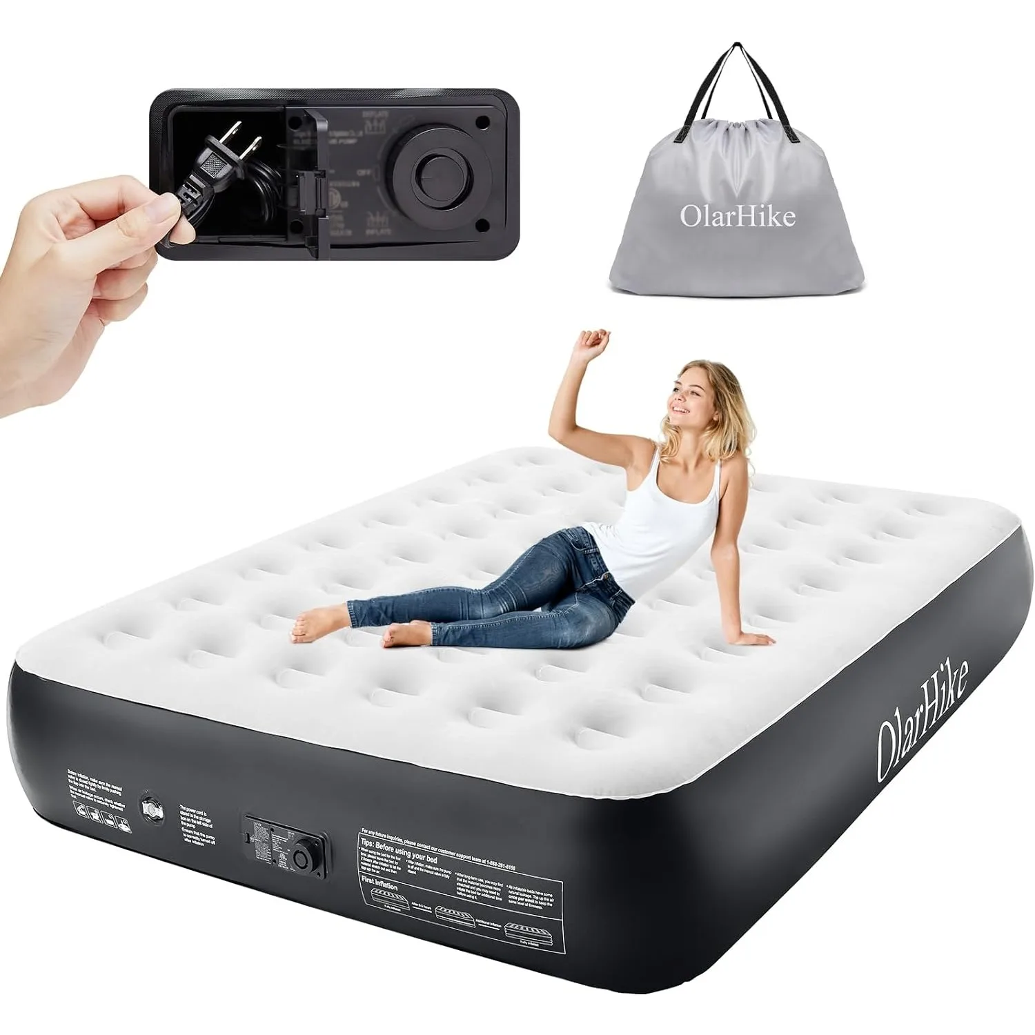 

Queen Air Mattress with Built in Pump,Inflatable Blow Up Airbed with Storage Bag,13" High Speed Inflation Black