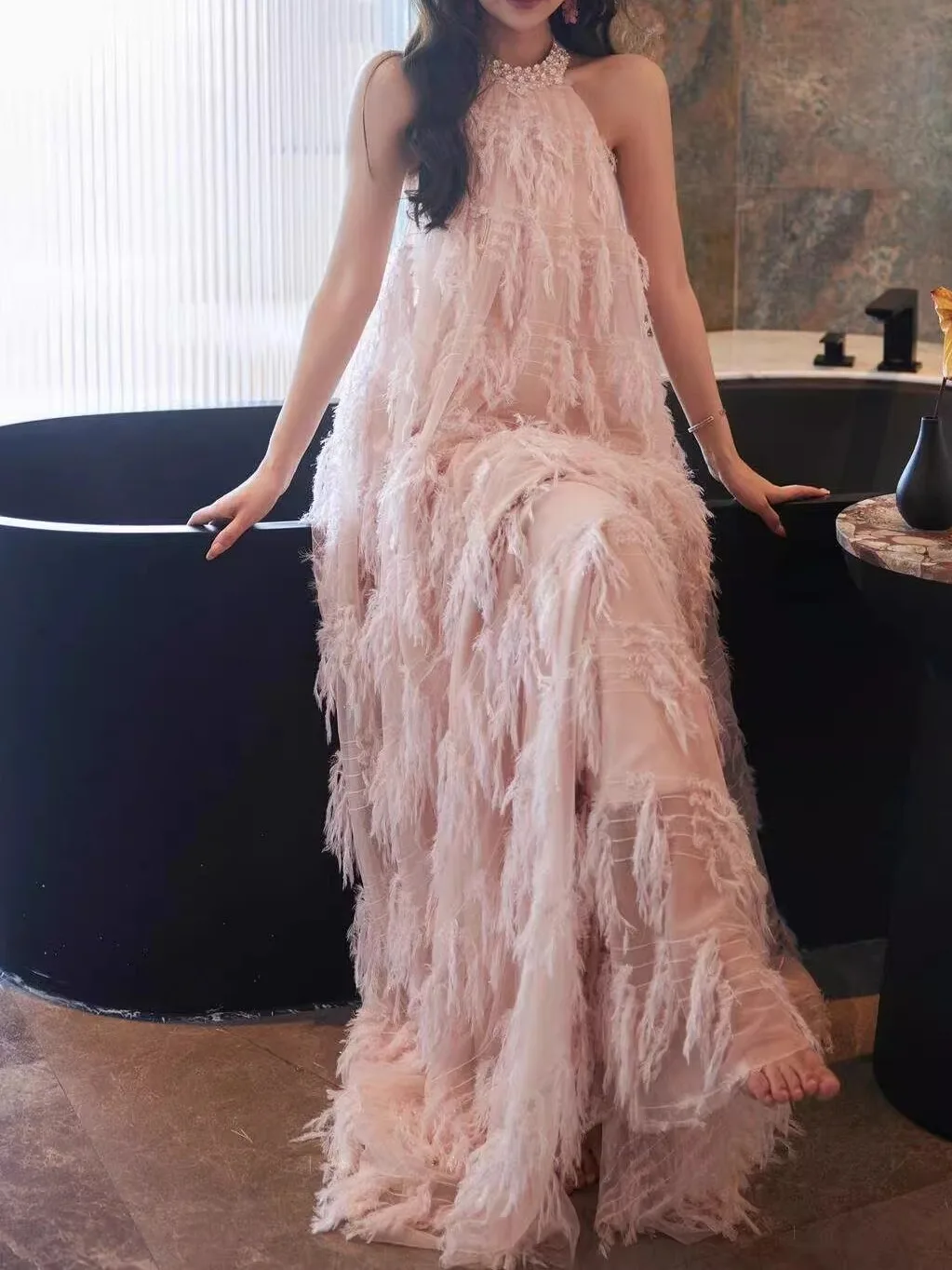 Robe de mariage trapèze rose Ele, taille haute, pour cérémonie adulte, Robe du matin de luxe pour mariée, été 2025
