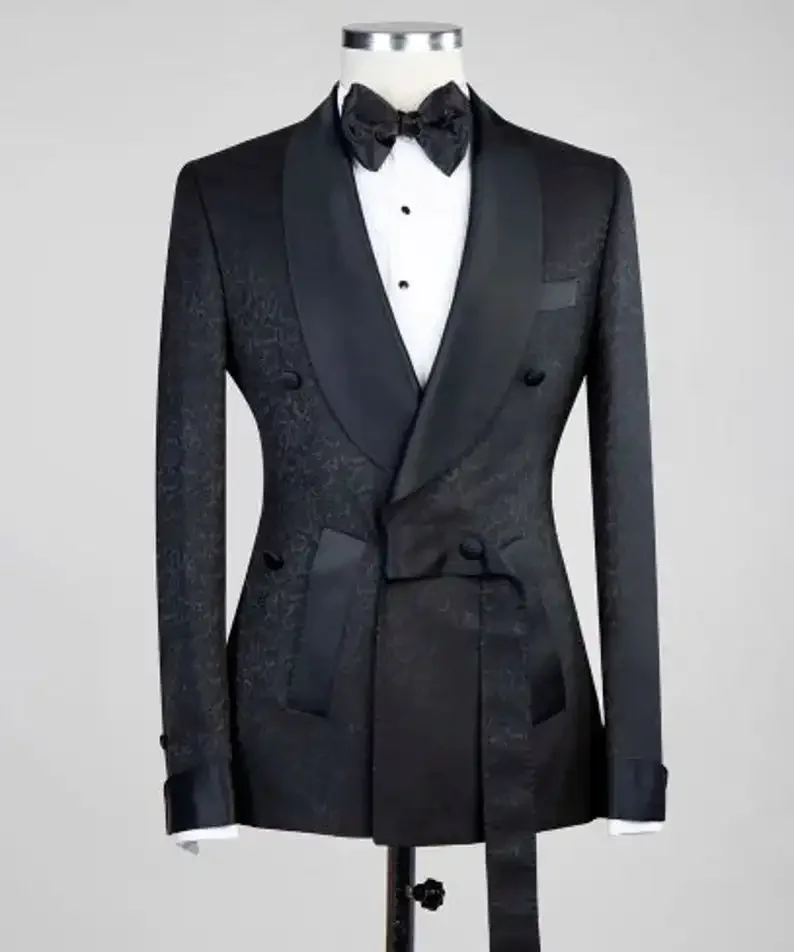 Italian Floral Double Breasted Suits for Men Wedding Groom Tuxedo 2 Piece Shawl Lapel Blazer with Pants Custom Formal Costume