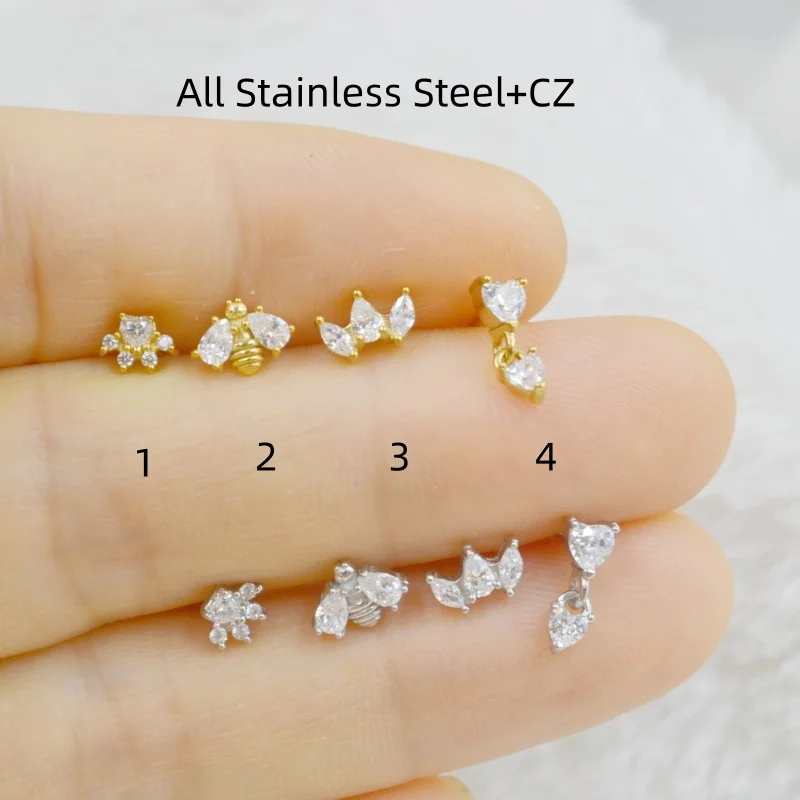 

Lot50pcs Fashion Jewelry- CZ Men/Women Earrings Ear Studs/Earring Stainless Steel Piercing Lip Labret Helix Tragus Studs
