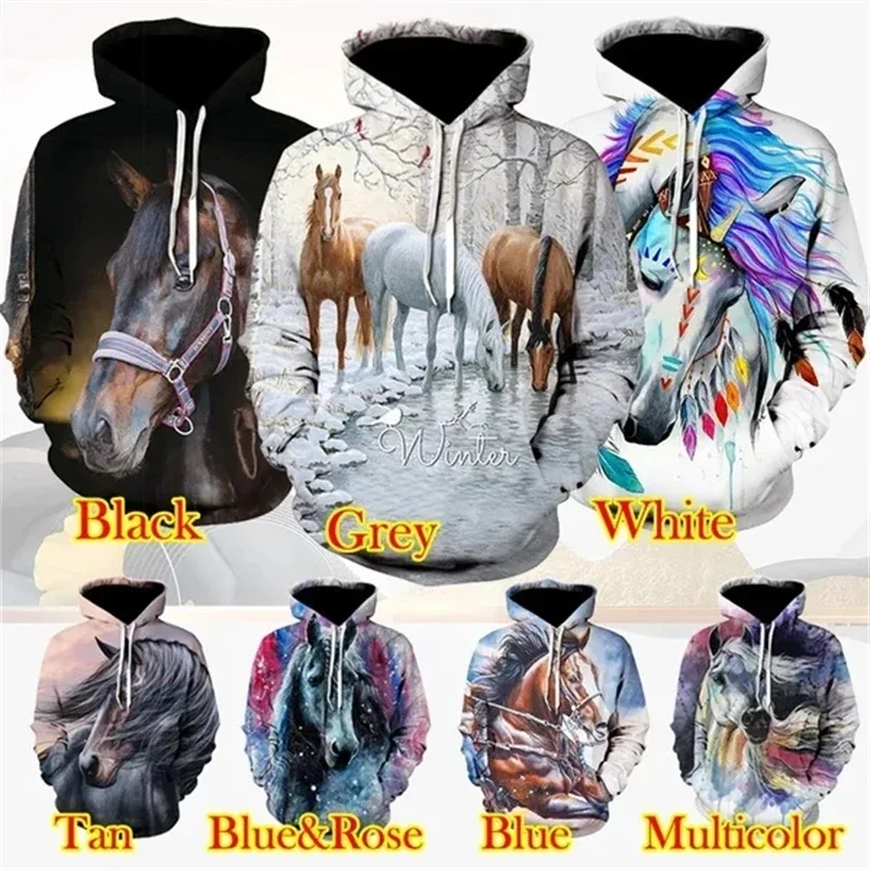 2024 Men's fashion Animal horse element printed pattern hoodie Fall trend casual hoodie for men comfortable breathable hoodie