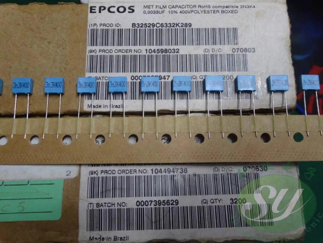 

20PCS EPCOS 0.0033uf/400v 3.3nf 3300pf 3n3 332 New film capacitor 5MM