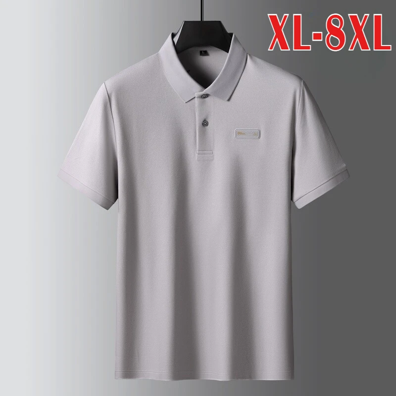 

2025 100% Cotton Summer Men's Polo Shirts Luxury Short Sleeve Solid Color Business Casual Male T-shirts Plus Size 6XL 7XL 8XL