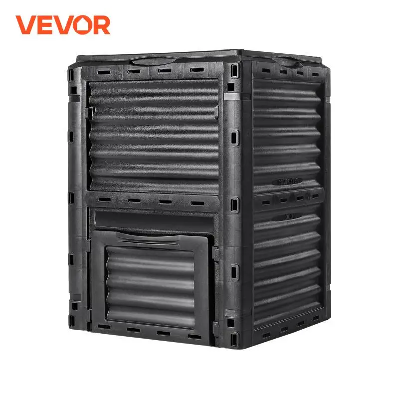 VEVOR Garden Compost Bin BPA Free Composter Large Capacity Outdoor Composting Bin with Top Lid and Bottom Door Ample Space Black